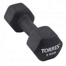Гантель "TORRES 5 кг" арт.PL55015, металл в неопреновой оболочке, форма шестигранник, черный Гантель "TORRES 5 кг" арт.PL55015, металл в неопреновой оболочке, форма шестигранник, черный
