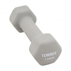 Гантель "TORRES 1.5 кг" арт.PL550115, металл в неопреновой оболочке, форма шестигранник, серый Гантель "TORRES 1.5 кг" арт.PL550115, металл в неопреновой оболочке, форма шестигранник, серый